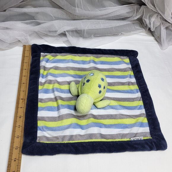 Carter's Baby Turtle 13" Lovey Security Blanket Plush Green Blue Gray Stripes - Picture 7 of 9